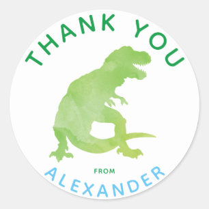 Thank You Watercolor T-Rex Dinosaur Personalized Classic Round Sticker