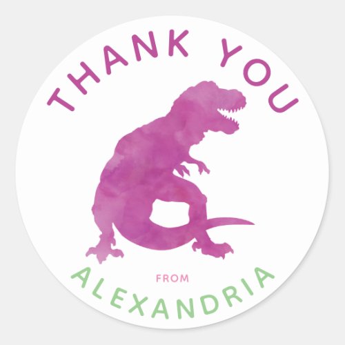 Thank You Watercolor T_Rex Dinosaur Personalized Classic Round Sticker