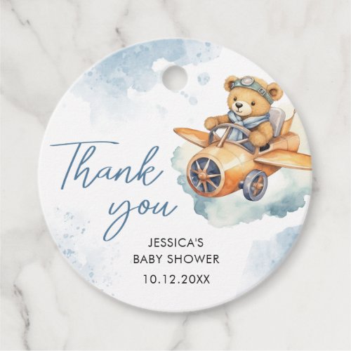 Thank You Watercolor Teddy Bear Baby Shower Favor Tags