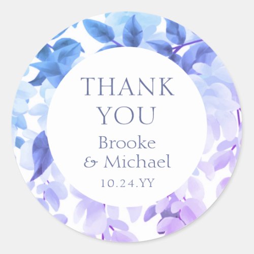 Thank You Watercolor Wisteria Floral Wedding Classic Round Sticker