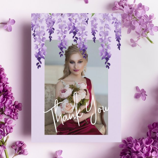 Thank You Watercolor Wisteria Photo Bat Mitzvah Card (Creator Uploaded)