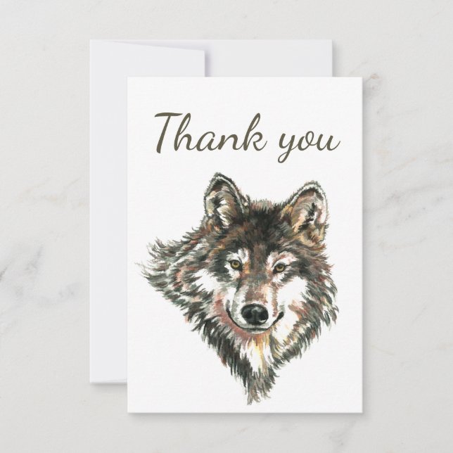 Thank You Watercolor Wolf Animal Wildlife (Front)