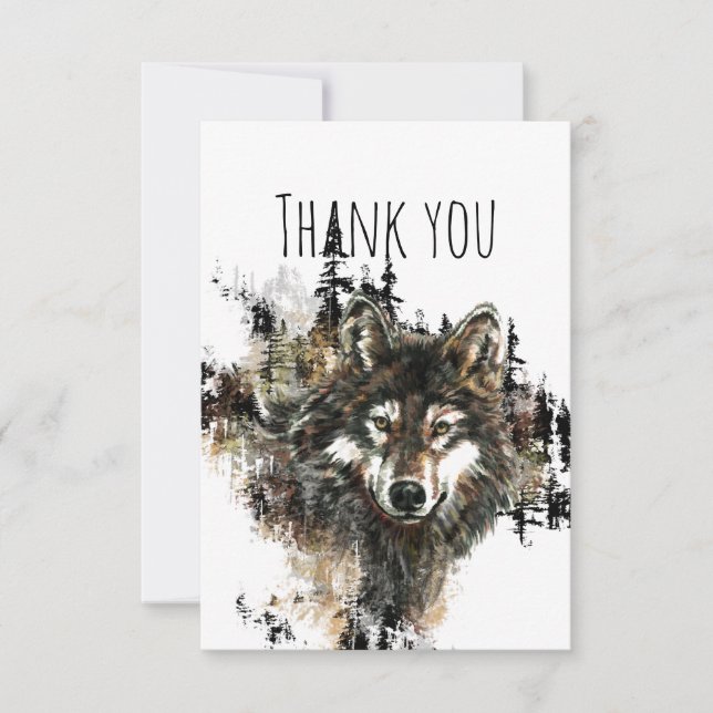 Thank You Watercolor Wolf Mountain Animal Art (Front)