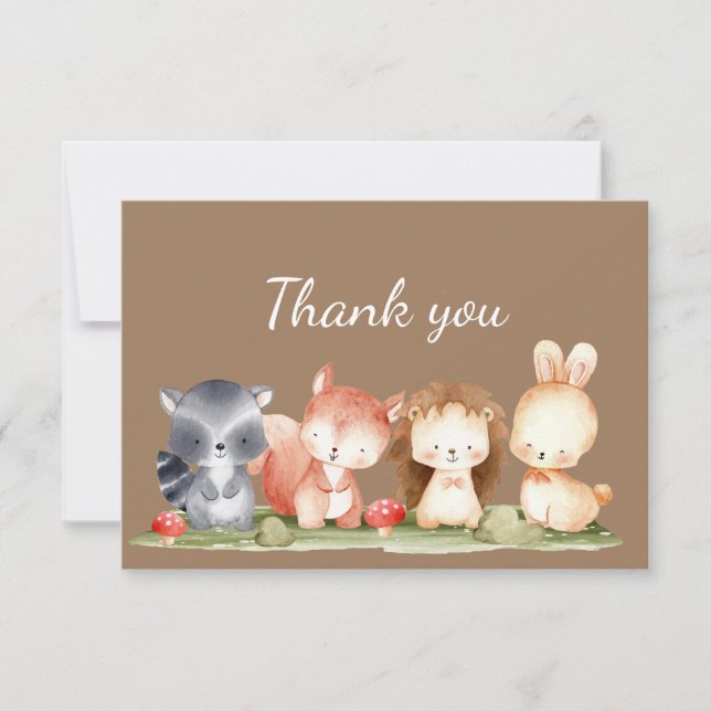 Thank You Watercolor Woodland Animal Art Card (Front)
