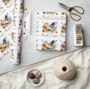 Thank You Watercolor Yellow Rooster with Sunflower Wrapping Paper