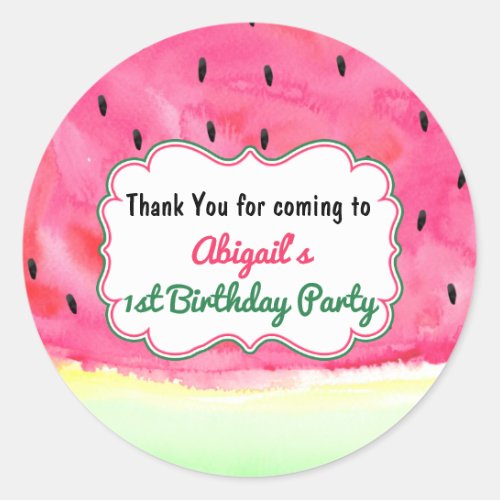 Thank You watermelon Party Favor sticker tag