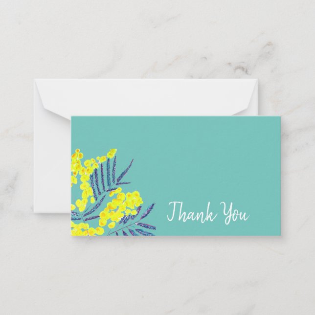 Thank You Wattle yellow Mimosa flower art Note Card (Front)