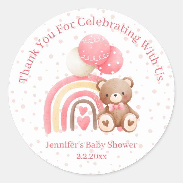 thank you we can bearly wait pink baby shower classic round sticker (Front)