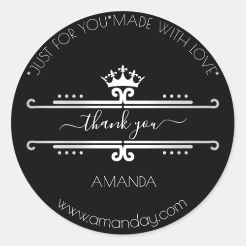 Thank You Web Boutique Shop Name Black Crown Classic Round Sticker