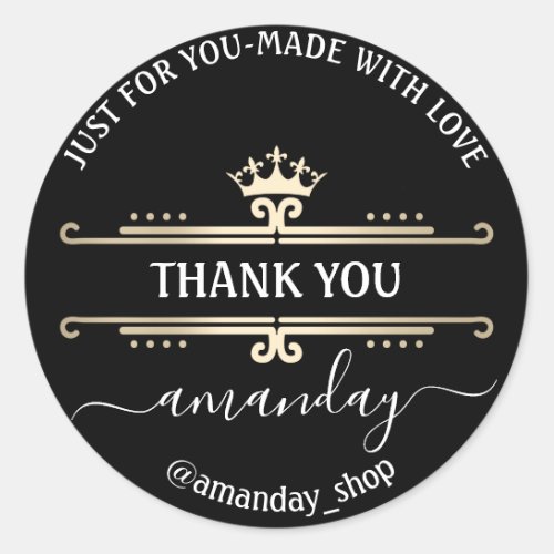 Thank You Web Boutique Shop Royal Crown Black Classic Round Sticker