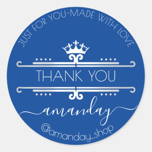 Thank You Web Boutique Shop Royal Crown Blue Classic Round Sticker