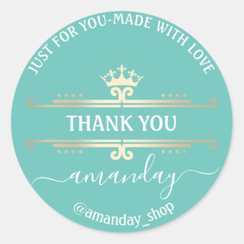 Thank You Web Boutique Shop Royal Crown Blue Classic Round Sticker