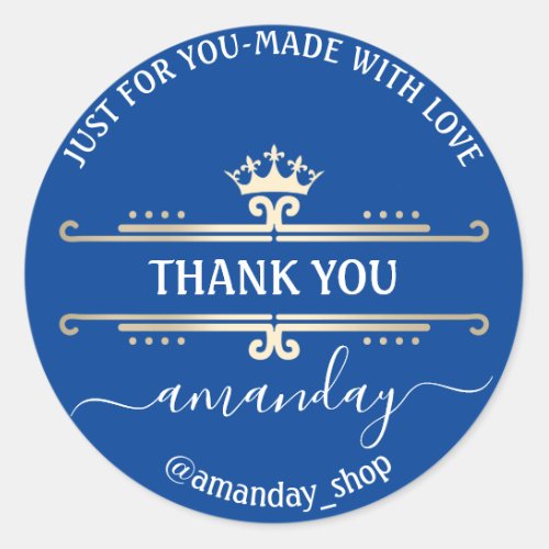 Thank You Web Boutique Shop Royal Crown Blue Classic Round Sticker