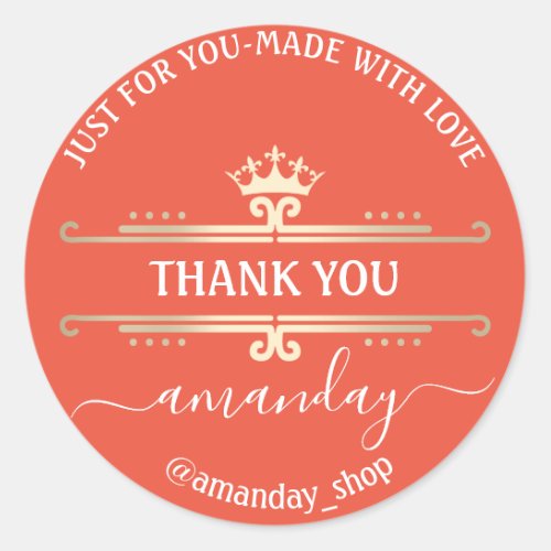 Thank You Web Boutique Shop Royal Crown Coral Classic Round Sticker