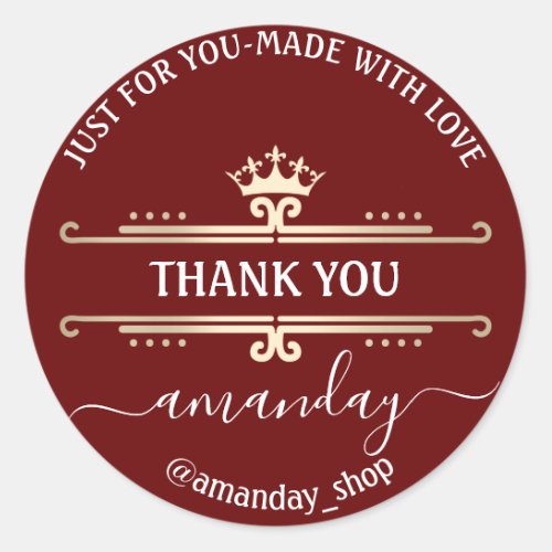 Thank You Web Boutique Shop Royal Crown Gold Classic Round Sticker