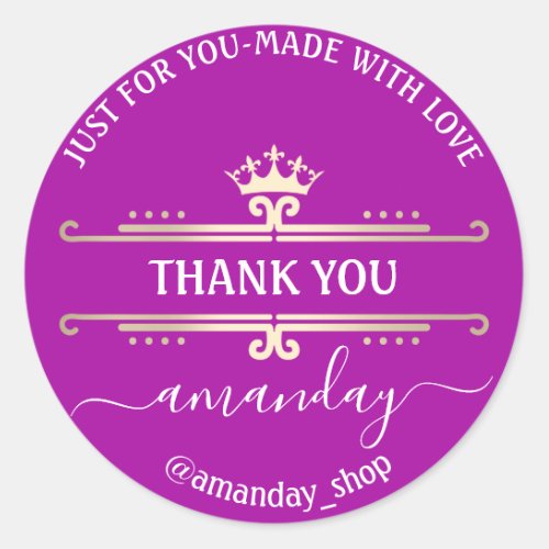 Thank You Web Boutique Shop Royal Crown Hot Pink Classic Round Sticker