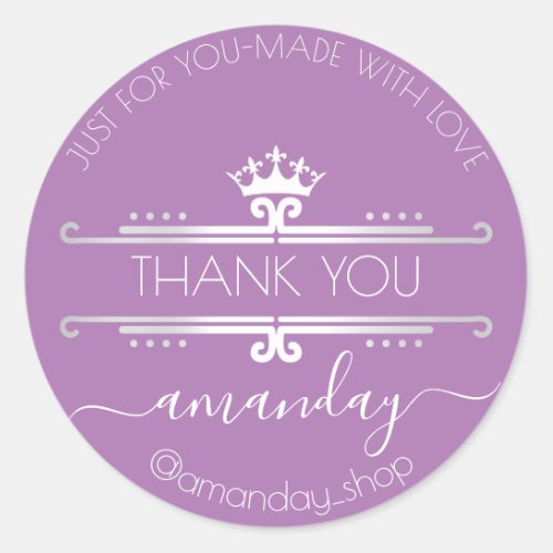 Thank You Web Boutique Shop Royal Crown Purple Classic Round Sticker