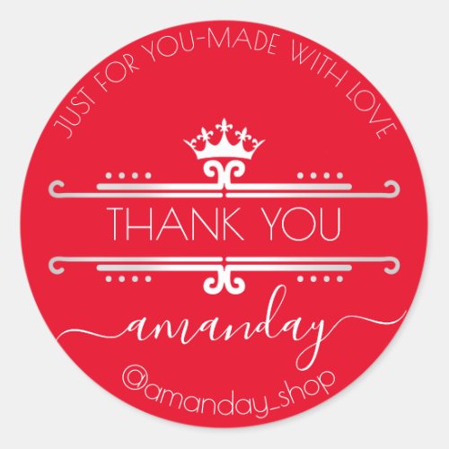 Thank You Web Boutique Shop Royal Crown Red Classic Round Sticker