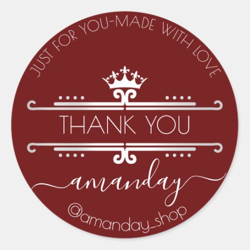 Thank You Web Boutique Shop Royal Crown Ruby Classic Round Sticker