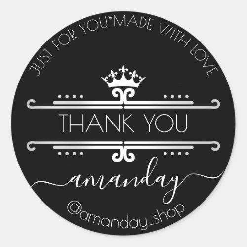 Thank You Web Boutique Shop Royal  Black Crown Classic Round Sticker