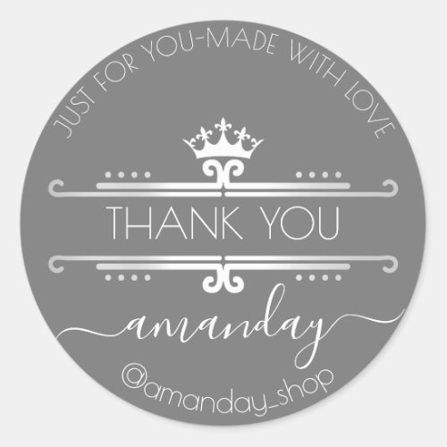 Thank You Web Boutique Shop Royal Gray  Crown Classic Round Sticker