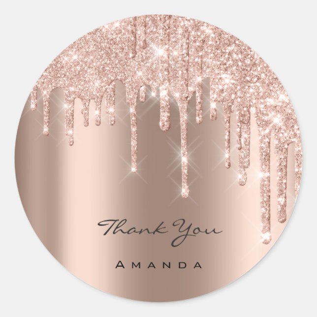 Thank You Wedding 16th Bridal Rose Glitter Spark Classic Round Sticker (Front)