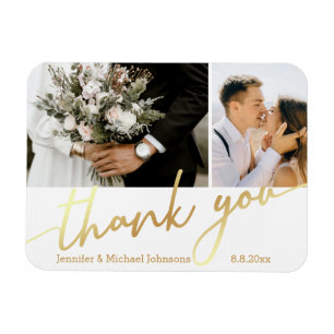 thank you,wedding 2 photos collage gold chic  magnet