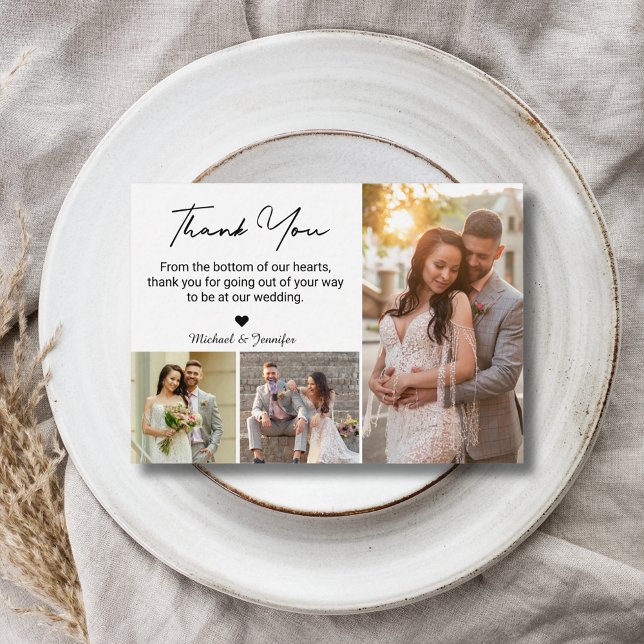 thank you wedding 3 photos collage simple modern note card (Creator Uploaded)