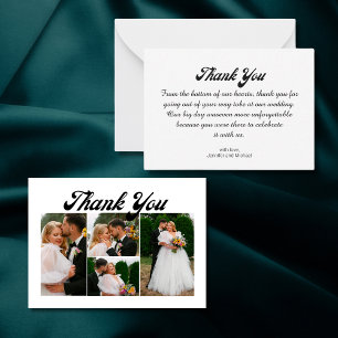 thank you wedding 4 photos collage retro script note card