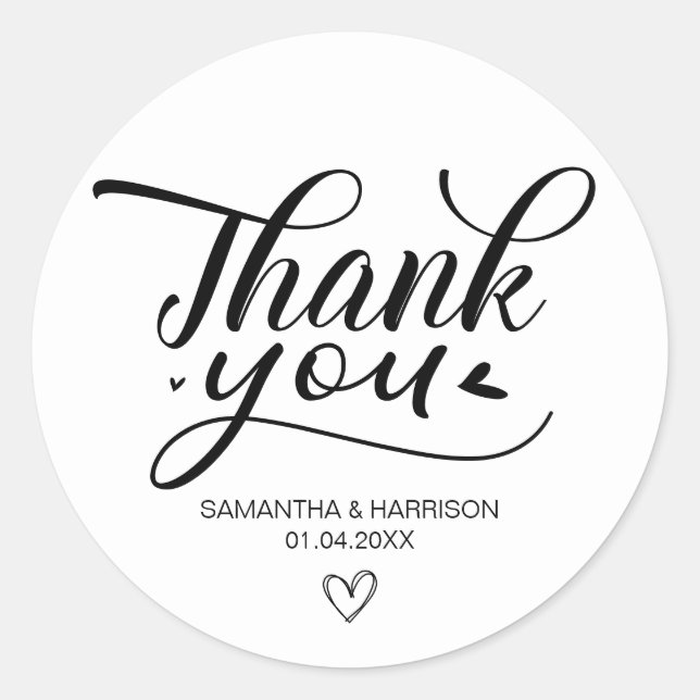 Thank You, Wedding Anniversary Black and White Classic Round Sticker (Front)