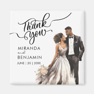 Thank You Wedding Black Bride Groom Watercolor Magnet