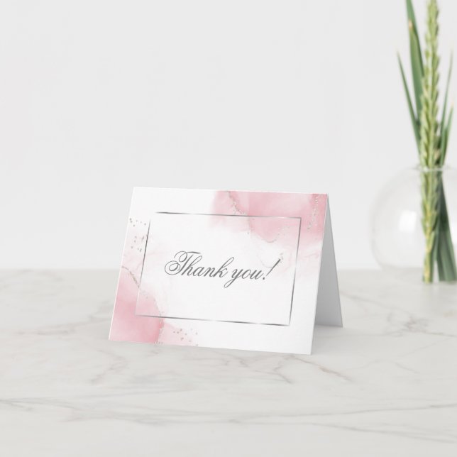 Thank You Wedding Blush Pink Silver Abstract (Front)