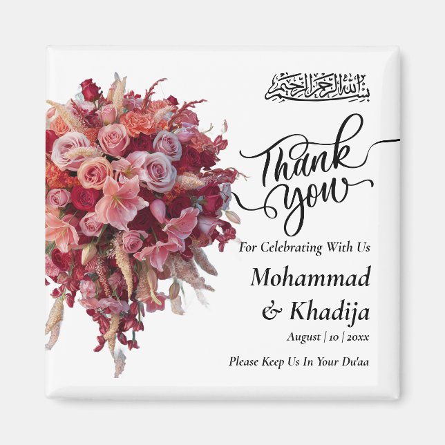Thank You Wedding Bouquet Flower Nikah Walima Magnet (Front)