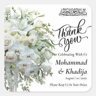 Thank You Wedding Bouquet Flower Nikah Walima Square Sticker