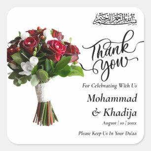 Thank You Wedding Bouquet Flower Nikah Walima Square Sticker