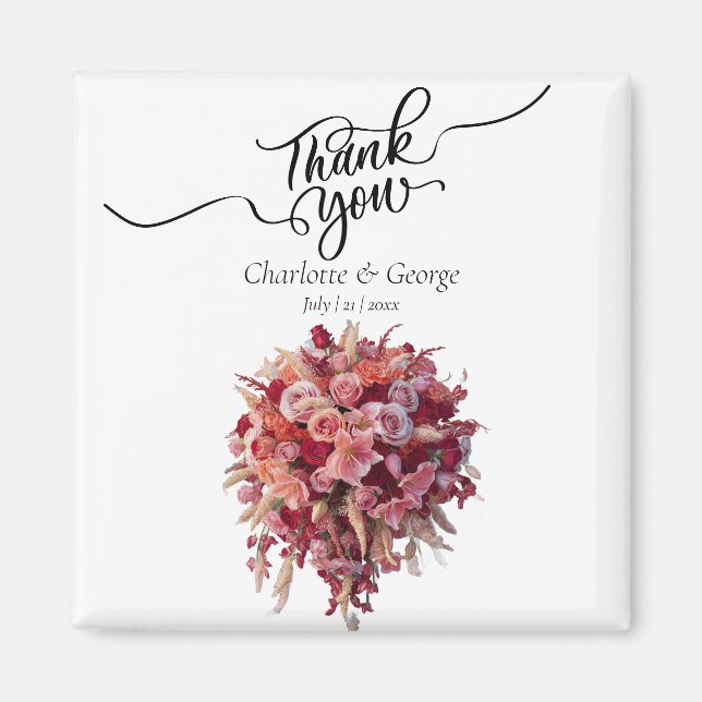 Thank You Wedding Bouquet Flower Wedding Favor Magnet (Front)