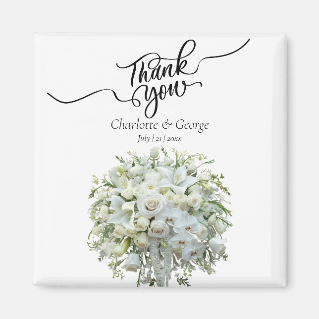 Thank You Wedding Bouquet Flower Wedding Favor Magnet (Front)