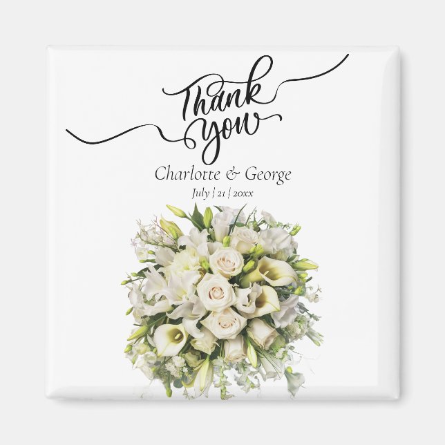Thank You Wedding Bouquet Flower Wedding Favor Magnet (Front)
