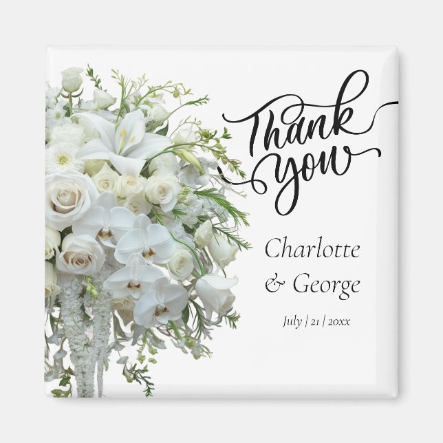 Thank You Wedding Bouquet Flower Wedding Favor Magnet (Front)
