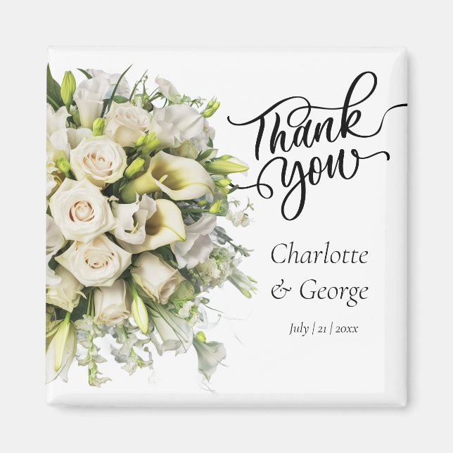 Thank You Wedding Bouquet Flower Wedding Favor Magnet (Front)