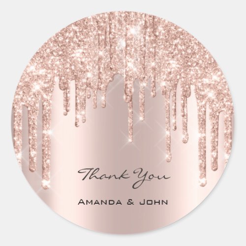 Thank You  Wedding Bridal Rose Glitter Spark Classic Round Sticker