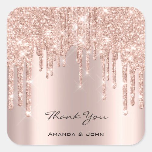 Thank You  Wedding Bridal Rose Glitter Spark Square Sticker