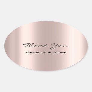 Thank You Wedding Bridal Rose Oval Blush Sticker