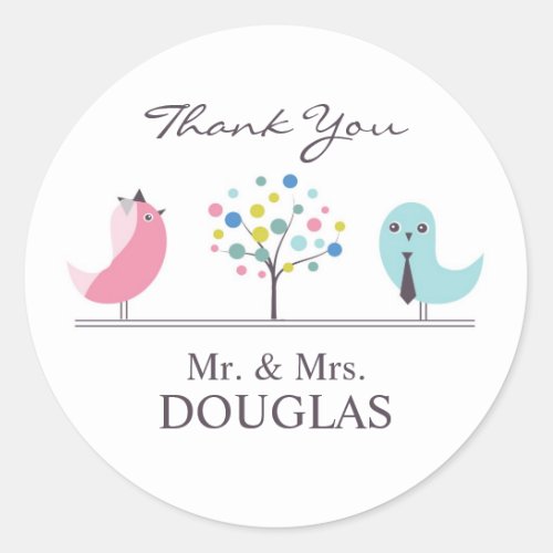 Thank You Wedding Bride and Groom Birds Sticker