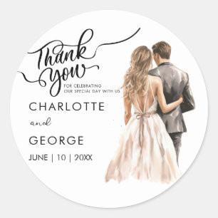 Thank You Wedding Bride Groom Back Watercolor Clas Classic Round Sticker