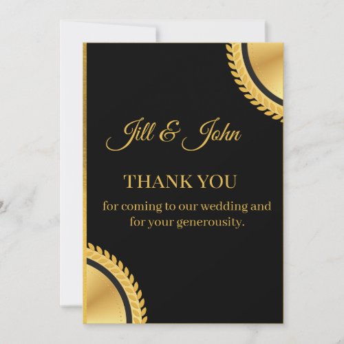 Thank You Wedding Card Elegant Black Gold