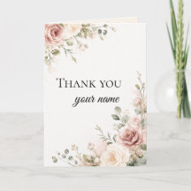 Thank You Wedding Card, Elegant Dusty Rose Floral 
