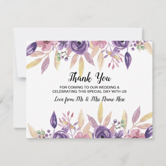 Thank You Wedding Card Lavender Floral Flowers (Front)