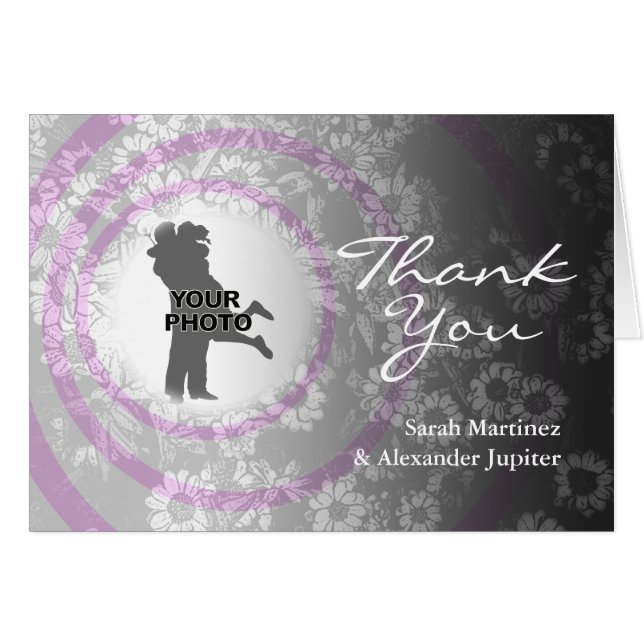 Thank You Wedding Card Pink Vintage Flowers (Front Horizontal)