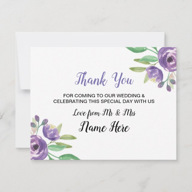 Thank You Wedding Card Purple Flower Floral (Front)